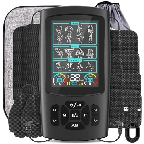 3-in-1 TENS Unit Muscle Stimulator with Color Display - Dual Channel EMS Machine, 28 Therapy Modes,40 Intensity Levels,8 Electrode Pads & EVA Case for Effective Pain Relief - Image 1