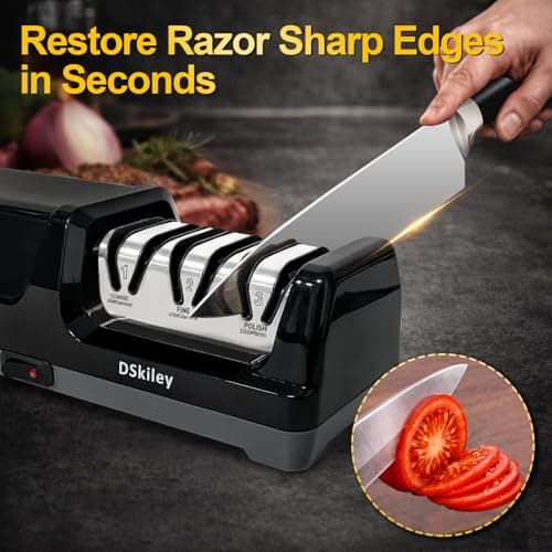 Electric Knife Sharpener for Kitchen – Professional 3-Stage 100% Diamond System with 20° Precision Angle, Fast Sharpening to Restore & Polish Chef Knives (Silver) - Thumbnail 2
