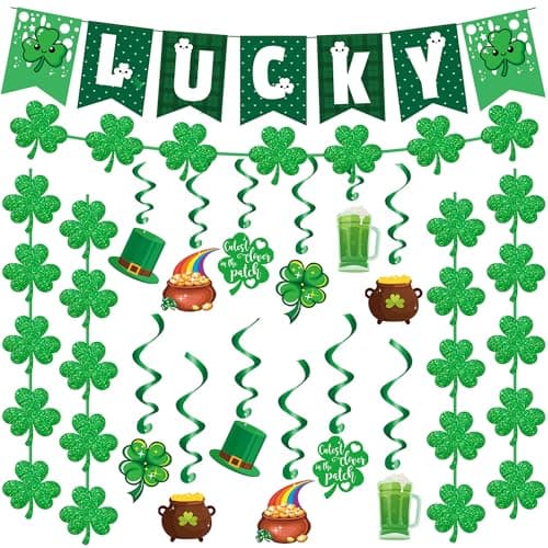 OHOME St Patricks Day Decorations - Hanging Swirls,Banner,Shamrock Garland - Shamrock Decorations St Patty's Day Accessories Party Favors for Home Door Birthday | St. Patrick's Day Decor - Image 1