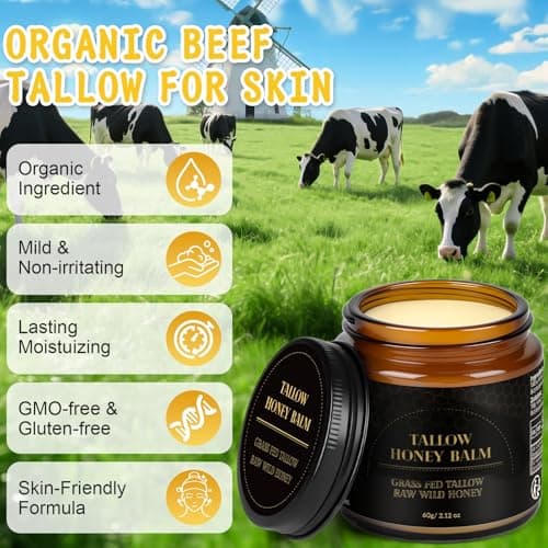 IIIMEIDU Beef Tallow for Skin, Tallow and Honey Balm for Face Moisturizer Balm, 100% Natural Organic Grass-Fed Beef, Honey, Vitamin E Oil for Body & Face (2.1 Oz) - Thumbnail 2