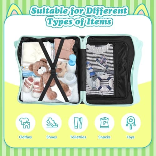 smilesun 20" Ride-On Travel Suitcase for Kids, Cute Ear Toddler Carry on Luggage with Spinner Wheels, Children Rolling Trolly Luggage with Combination Lock (Green with Rope) - Thumbnail 5