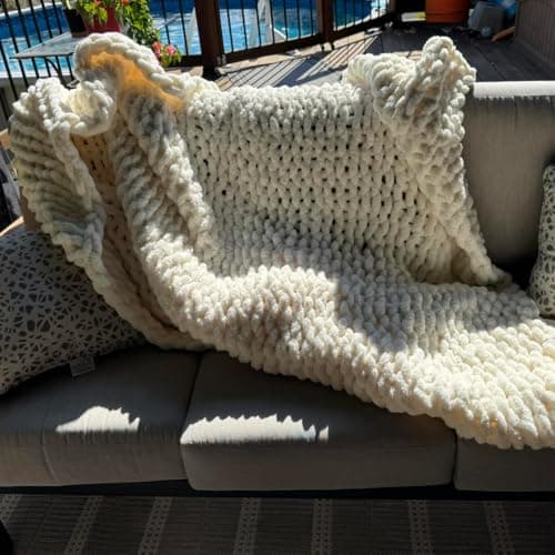 Luxury Super Chunky Knit Throw Blanket, Handmade Chenille Cable Knit Crochet Blanket 50x60, Soft Thick Chunky Yarn Knit Throw for Couch & Bed, No Shedding, Ivory/Cream Home Decor Gift - Image 1