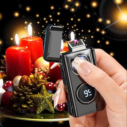 TIKIUKI Electric Lighter Dual Arc Lighter Plasma Metal Flameless Lighters Windproof Cool Lighters with LED Display for Aroma Candle,Camping (Black) - Thumbnail 5