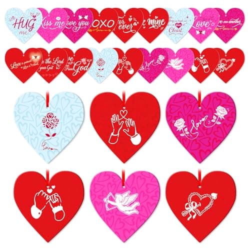 FYLAB 30PCS Heart Valentines Ornaments for Tree Decorations - Acrylic Valentines Tree Ornament Decor Romantic Gifts for Her Him Kids Anniversary Party Supplies Favors, 3.15''x3.15'' - Image 1