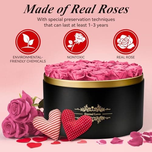 Jibeufi 33 Preserved Flowers Rose Forever Gifts for Her, Forever Roses in a Box for Women Delivery Prime Birthday Anniversary, for Women, Mom, Girl Friend (Pink) - Thumbnail 4