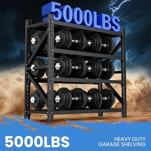 BIZOEIRON Heavy Duty Garage Storage Shelves 5000LBS Capacity, 67" Wide Metal Garage Shelving Units, 4-Tier Large Industrial Shelving for Shop Warehouse Basement Factory, 67" W x 24" D x 63" H - Thumbnail 3