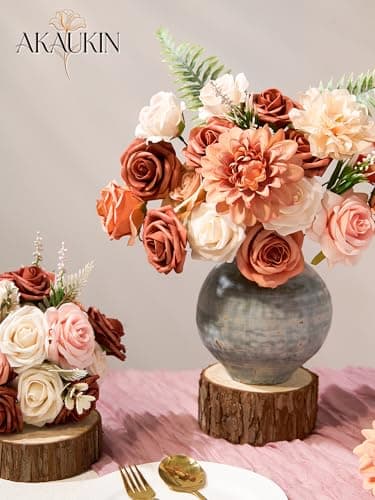 Terracotta Artificial Flowers Burnt Orange Flowers Combo Box Set with Fake Dahlias Roses Peonies Greenery for Wedding Bouquets Bridal Shower Centerpieces DIY Home Decor Baby Shower Thanksgiving Table - Thumbnail 6