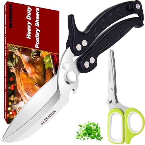 SLEMOON Heavy Duty Poultry Shears for Chicken Meat, Multipurpose Kitchen Scissors for Food, Herb Scissors With 5 Blades and Cleaning Comb, Cool Gadgets Tools 2024 Green, 2pcs Set, Black - Image 1