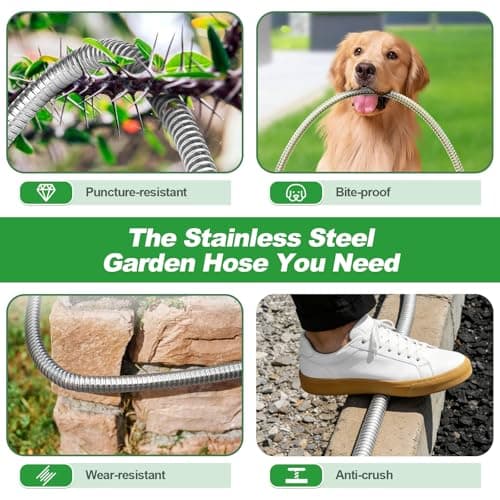 Toolasin Water Hose 50ft, Flexible Stainless Steel Metal Garden Hose with 10-Function Nozzle, No-Kink, Leak-Proof, Anti-Pets, Wear-Resistant, 3/4 GHT, Easy to Use and Store for Garden, Yard, Outdoor - Thumbnail 6