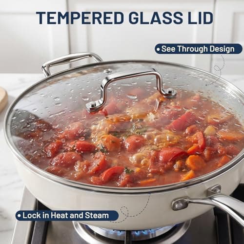 Kikcoin Nonstick Frying Pan with Lid - 12 inch Ceramic Deep Frying Pan for Cooking - 5 QT Large Saute Pan with Stay Cool Handle, Induction Ready, PFAS/PTFE/PFOA Free, All Oven/Dishwasher Safe - Thumbnail 3