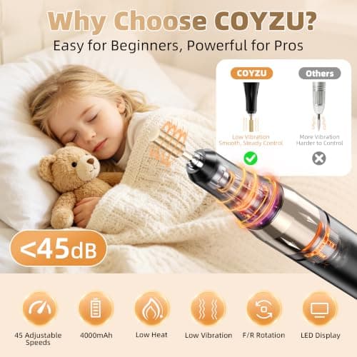 COYZU Professional Electric Nail Drill Rechargeable Nail File - Thumbnail 4