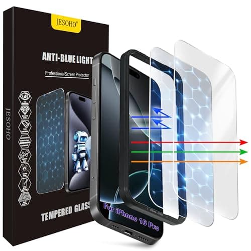 JESOHO Screen Protector for iPhone 16 Pro[6.3 Inches],3RD Colorless Anti-Blue Light Tempered Glass Films,HD Clear, 9H Hardness, No Bubbles, Case Friendly 2 Pack - Image 1