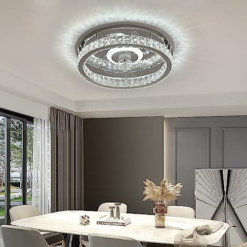KINDLOV Crystal Ceiling Fans with Lights, Modern Ceiling Fan with Remote Control,Low Profile Ceiling Fan with Dimmable LED Light and 6 Speeds for Bedroom,Kitchen,Living Room - Thumbnail 6