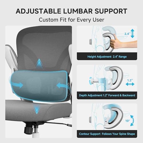 PKPT Mesh Office Chair, 330LBS Ergonomic Comfy Desk Chair with Adjustable Lumbar Support, Executive Computer Chairs for Home Office, White - Thumbnail 4