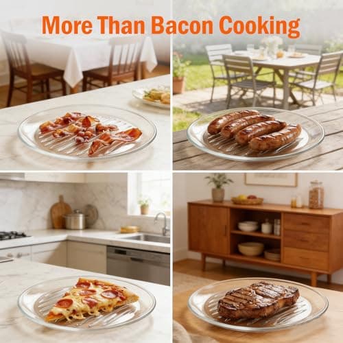 HoPliGhe Microwave Bacon Tray 9.84 Inch - Round Glass Bacon Cooker for Microwave and Oven - Cook 4 Crispy Strips in Minutes, No Mess, Space-Saving Design, Easy Clean - Thumbnail 6