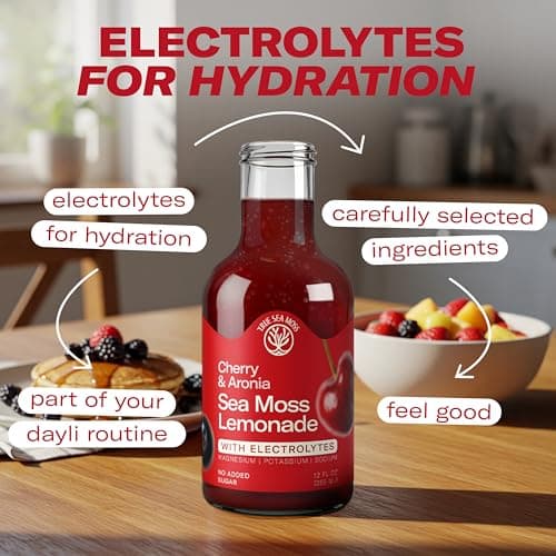 Cherry Aronia Sea Moss Electrolyte Lemonade – Fruit Hydration Drink – No Added Sugar with Sea Moss & Electrolytes – 4 x 12 fl oz Bottles – Made in USA - Thumbnail 6