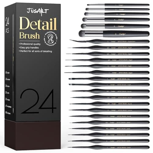 JusArt 24-Piece Detail Paint Brush Set, Miniature Paint Brushes for Models, Acrylic Oil Watercolor, Professional Fine Detail Brushes for Adults & Miniature Painters - Image 1