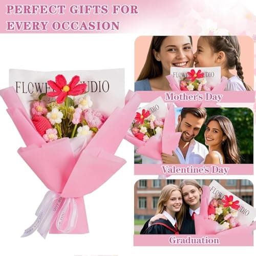 Disracker Handmade Crochet Flower Bouquet Delivery - Lasting Keepsake Artificial Flowers Gift for Women - Birthday, Anniversary, Graduation Present for Mom, Wife, Girlfriend, Teacher - Thumbnail 5