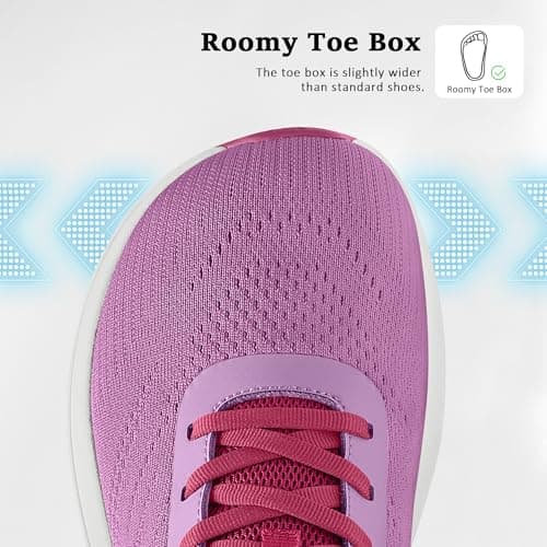 Womens Easy On Walking Shoes Lace Up Comfortable Tennis Shoes with Anatomic Toe Box for Women Breathable Running Sneakers (Purple,7.5) - Thumbnail 5