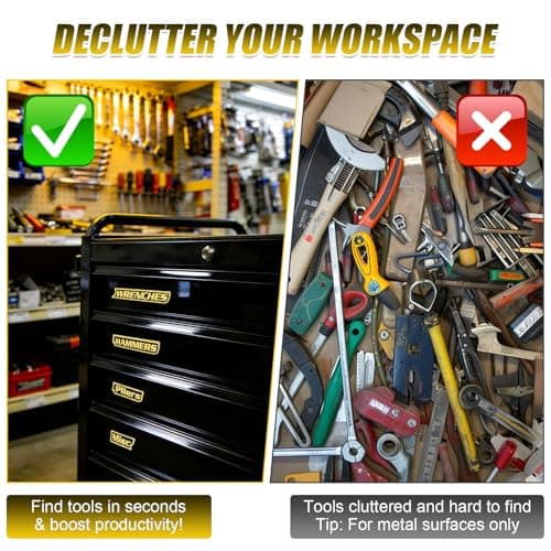 Magnetic Tool Box Labels and Hooks Set, 12 PCS Toolbox Magnetic Labels + 4PCS Self Adhesive Metal Hooks, Reusable Tool Box Accessories Organize for Steel Carts, Drawers, and Cabinets (Orange) - Thumbnail 2