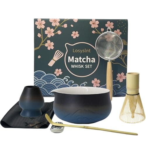 7 Pcs Matcha Whisk Set - Complete Matcha Kit Set Includes Matcha Bowl with Spout, Bamboo Whisk with Holder, Scoop, Sifter, Scoop Holder, Tea Towel - Ideal Gift for Matcha Lovers (Blue) - Image 1