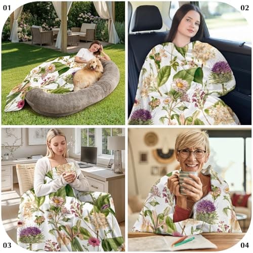 yuboo Spring Green Watercolor Floral Throw Blanket, Soft Flannel Blanket Gifts for Women Kids Girls, Gift for Home Business Travel Botanical Home 50 x 60 Inch - Thumbnail 6