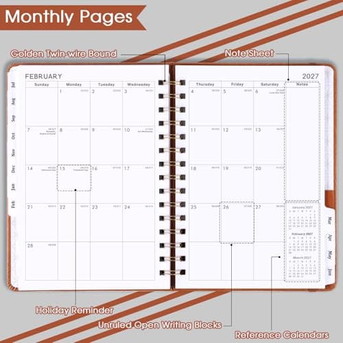 Planner 2026-2027 - Weekly & Monthly 2026-2027 Planner with Twin-Wire Binding, JULY 2026 - JUNE 2027, 6.3" x 8.4", Hardcover with Monthly Tabs, Back Pocket, Thick Paper - Brown - Thumbnail 3