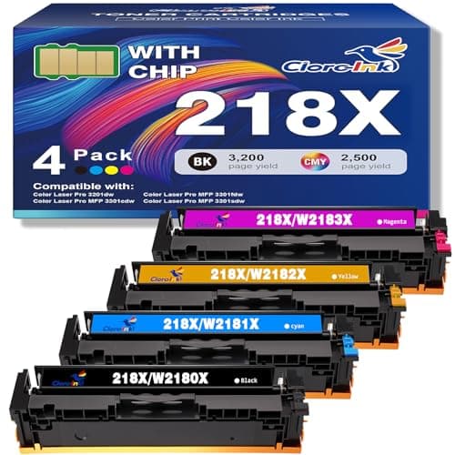 218X Toner Cartridges 4 Pack High Yield Replacement for HP 218X 218A W2180X W2180A Toner with HP Color LaserJet Pro MFP 3301fdw 3301sdw 3301cdw Pro 3201dw Printer (B/C/M/Y Color)