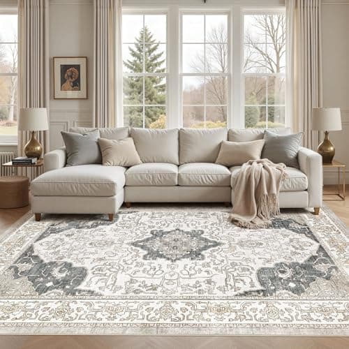 cotiled 5x7 Area Rugs Large Washable Rugs for Living Room Soft Non-Slip Backing Stain Resistant Carpet for Bedroom Dining Room Vintage Rugs for Home Decor 5x7 Light Brown - Image 1