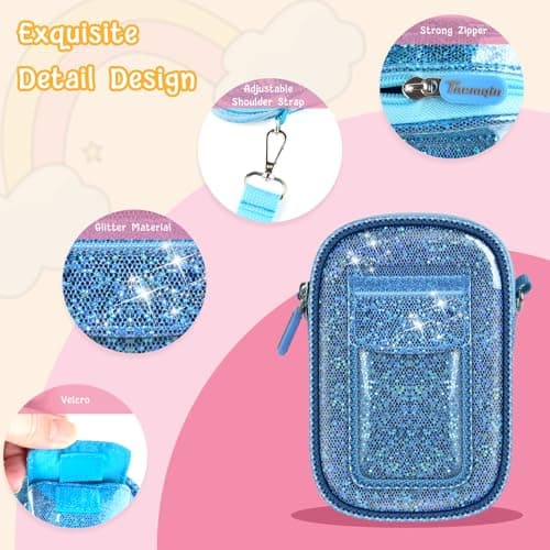 Tanmqin Kids Smart Phone Case for KOKODI/for Luyiilo/for Luoba/for Yosfeng/for WEOLULI and More, Glitter Powder Bag with Removable Shoulder Strap Fits Toddler Phone Data Cables SD Cards - Blue - Thumbnail 4