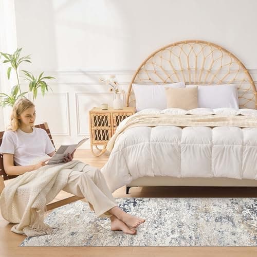 DMOYEST Washable Runner Rug for Hallway: 2x6 Neutral Modern Abstract Low Pile Area Rug with Non-Slip Backing - Carpet for Bedroom Kitchen Laundry Entryway Bathroom Indoor - Beige Blue - Thumbnail 4