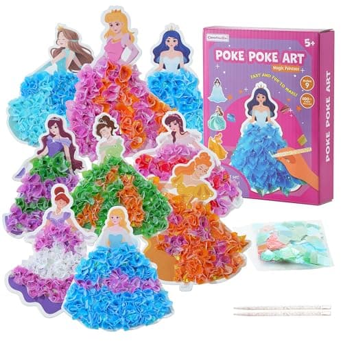 9PC Poke Art Kit for Girls Ages 4-8 | Princess Theme DIY Craft Kit | Mess-Free Fabric Puncture Painting | Creative Activity Gift for 6-12 Year Old Girls | Birthday Party Art Set - Image 1