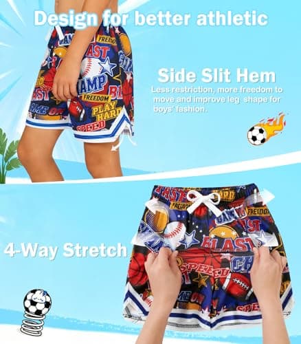 Cozople Boys Baseball Shorts Steet Basketball Shorts Size 10 Moisture Wicking Running Shorts Casual School Sports Meet - Thumbnail 4