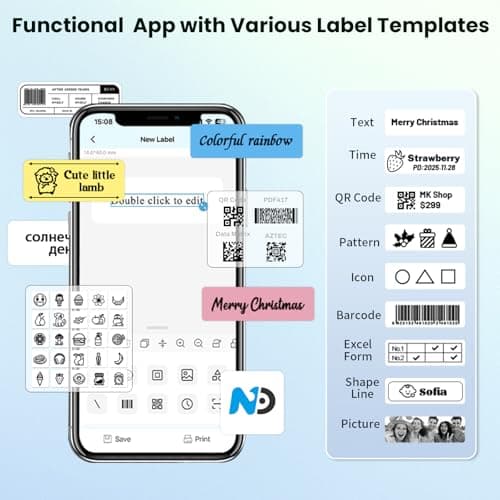 NDYIN Mini Label Maker Machine with Tape, N12 Portable Bluetooth Label Printer, Thermal Sticker Labeler for Small Business, School, Home, Office(White) - Thumbnail 3