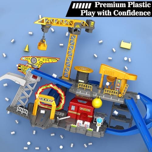 Frontoytall Construction Vehicles Track Set with Excavator, Dump Truck, Cement Truck, Wheel Loader & Rotating Crane, Interactive STEM Building Toy for Kids Ages 3-12 - Thumbnail 5