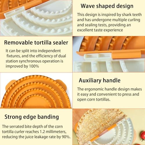 4-in-1 Tortilla Sealer Crimper Press – Adjustable 4"-6"-8"-10" Tortilla & Taco/Burrito Maker Tool with Metal Edge | Easy to Clean, BPA-Free, Durable & Fun for Family Cooking (Orange & Cream) - Thumbnail 6