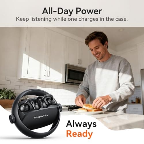 Kinglucky 2-in-1 Wireless Earbuds, in-Ear & Open Ear Clip-On Earbuds Comfortable fit, Bluetooth Headphones 5.4 with Noise Cancelling Mic, Power Swap Charging, Up to 50H, Black - Thumbnail 6