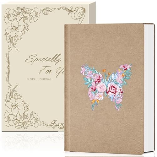MINICAGIE Embroidered Fabric Journal for Women A5 Hardcover College Ruled Notebook with Gift Box Butterfly Floral Journaling Notebooks for Writing, 5.7 x 8.3 In, - Image 1