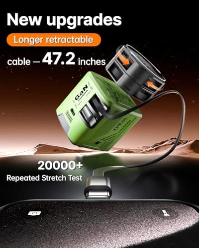 W & O Fast Charger for iPhone17/16/15,60W gan Charger,Retractable Phone Charger Wall Plug with Lightening and Type-C Cables,for iPhone Series, Galaxy S25/24,Android and More（Green） - Thumbnail 3