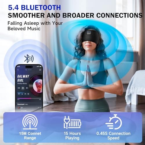 TOPOINT Sleep Mask Headphones Bluetooth Wireless 5.4, Breathable Cotton Eye Mask for Sleeping Side Sleepers Travel Music Headsets with Microphone Handsfree Men Women - Thumbnail 6