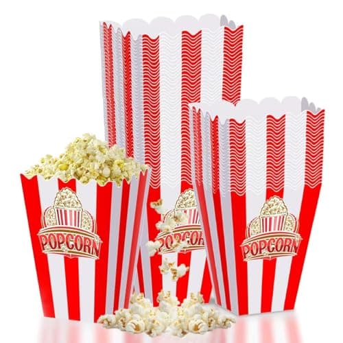 Wertyuizk 20Pcs Red White Striped Classic Popcorn bucket, Disposable Popcorn Boxes for Movie Night, Home Halloween, Thanks Giving, Christmas Party - Image 1
