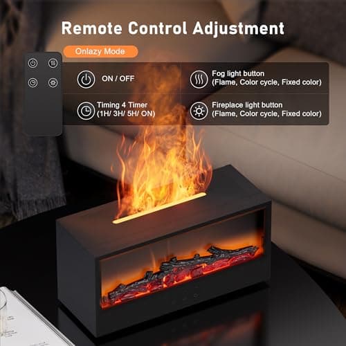 Fireplace Flame Air Diffuser Humidifier,7 Colors Aromatherapy Essential Oil Diffuser, Ultrasonic Aroma Humidifier with Remote Control & Timer for Bedroom, Home, Office, Yoga (Black) - Thumbnail 6