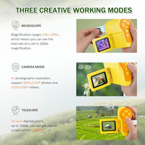 Barchrons 1000X Microscope for Kids 8-12, 4K HD Screen with 6 LED Lights, Portable Microscope for Outdoor STEM Learning, Rechargeable Science Kit, Birthday Easter Gifts for Kids - Thumbnail 3