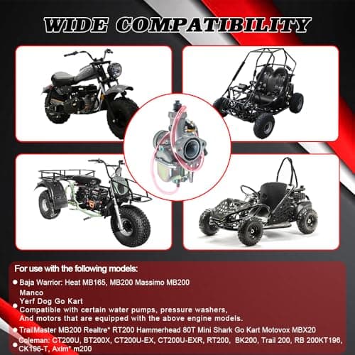 26mm VM22 Carburetor for Predator 212cc Honda GX160 GX200 196cc CT200U KT196 Moto Mini Bike and Go Kart 6.5HP Engine with 38mm Air Filter,Intake Manifold,Main Jets(Black) - Thumbnail 3