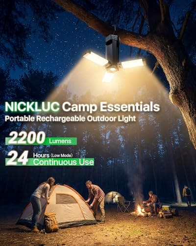 NICKLUC LED Rechargeable Camping Light, 10400mAh Battery Powered Camping Lantern 2200LM with 5 Modes,IPX5 Waterproof Portable Tent Flashlight for Power Outages Emergency Hurricane(Stand Not Incl) - Thumbnail 4