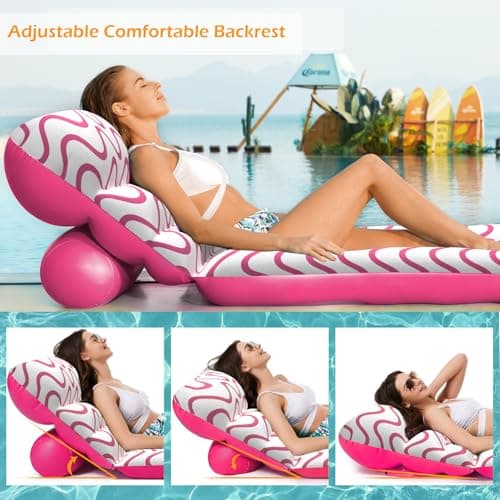 Jasonwell Inflatable Pool Float Adult - Ultra-Comfort Soft Fabric Pool Floaties Lounge Floats Floating Chair Raft with Adjustable Backrest Air Water Lounger Tanning Float for Pool Beach Party (Wave) - Thumbnail 2