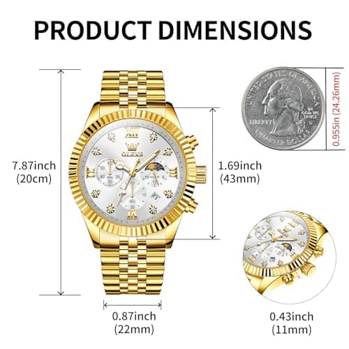 OLEVS Watches for Men Gold Stainless Steel Band, Classic Quartz Analog Wristwatch, White Dial Men's Dress Watch for Business and Daily Wear - Thumbnail 4