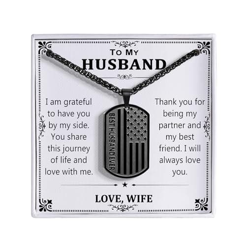HEYOLL Gifts for Husband from Wife, To My Husband Dog Tag Necklace Best Man Ever American Flag Pendant Jewelry Presents Valentines Birthday Christmas Gifts Men Him Black - Image 1