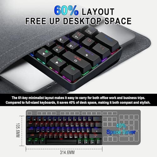 Taramico 60% Gaming Keyboard, Black Wired RGB Mechanical Keyboard with No-Conflict 61 Keys, Compact PC Game Keyboards for Windows Mac, Quiet Blue Switch - Thumbnail 6