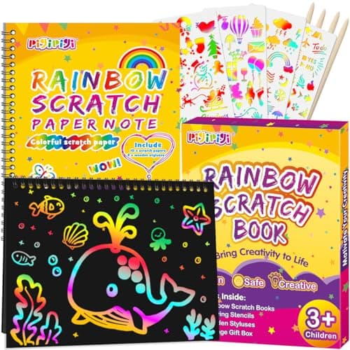 pigipigi Rainbow Scratch Paper for Kids - 2 Pack Large Scratch Off Notebooks Arts Crafts Supplies Kits Drawing Paper Black Magic Sheets Scratch Pad Activity Toy for Girls Boys Christmas Birthday Gift - Image 1